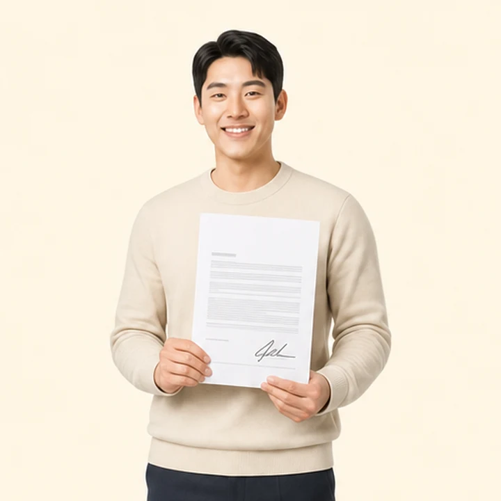 신용불량자 스포티지 장기렌트카 서면 견적서를 들고 있는 고객